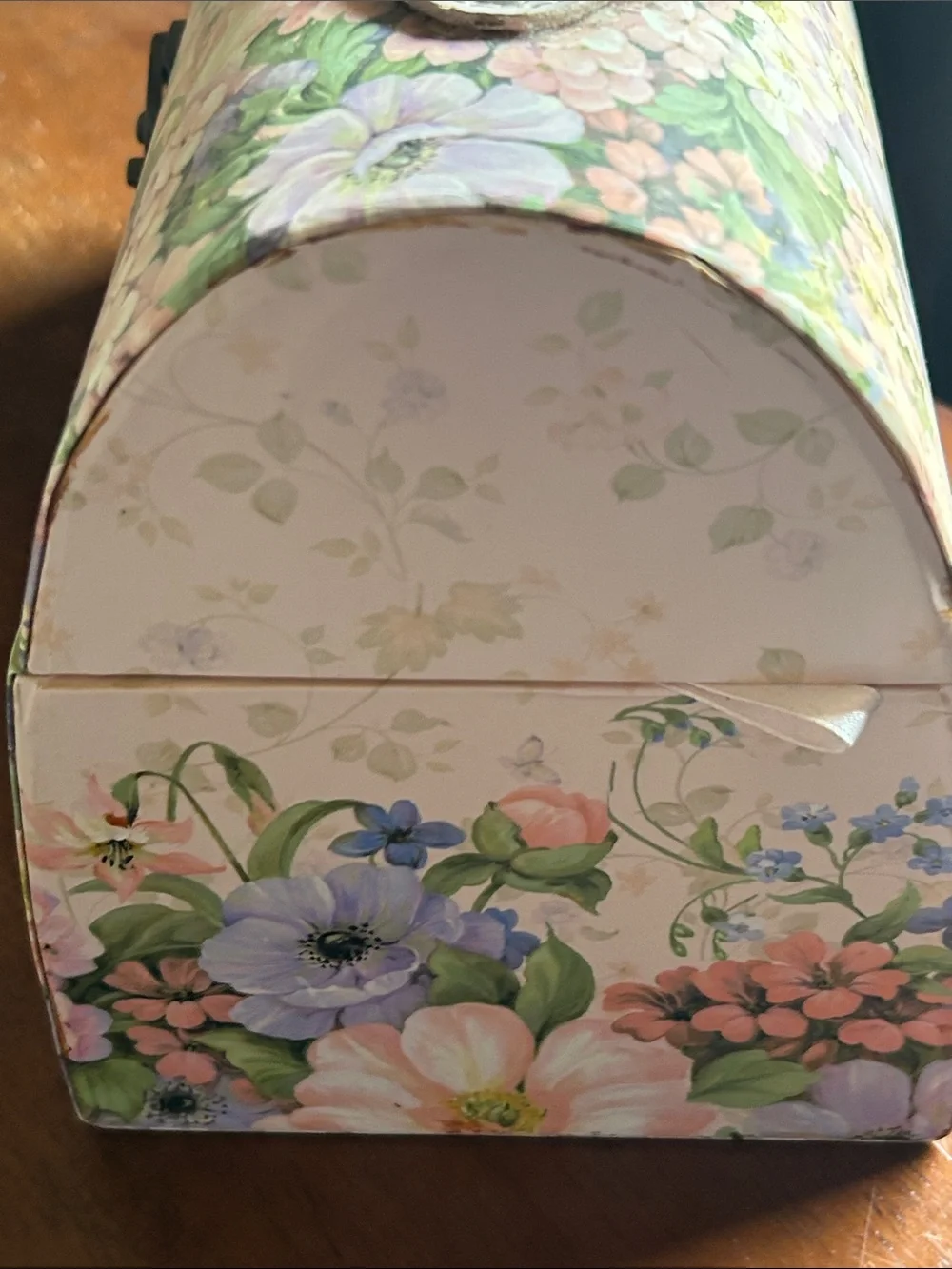 Floral Pink & Purple Decorative Storage Box with White Handle